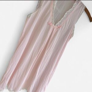 Vintage Pink Delicate Lace Slip Dress Sheer Nightgown Coquette Lingerie SMALL